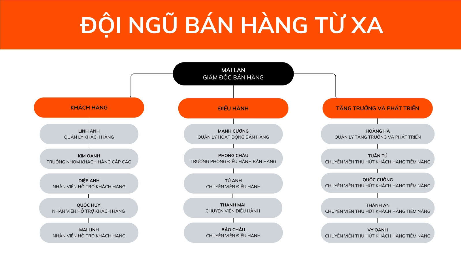 Whiteboard Sơ đồ Tổ chức Bộ phận Bán hàng Màu Cam Đen Phong cách Tối giản Hiện đại