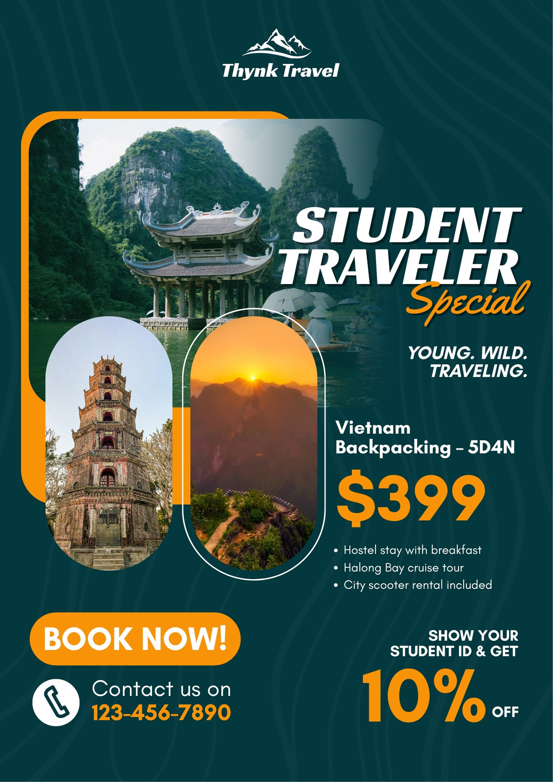 Dark Green Orange Modern Student Traveler Travel Agency Promotion Poster