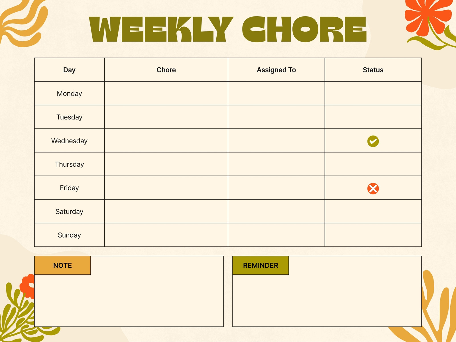 Peach and Gold Abstract Floral Weekly Chore Graph