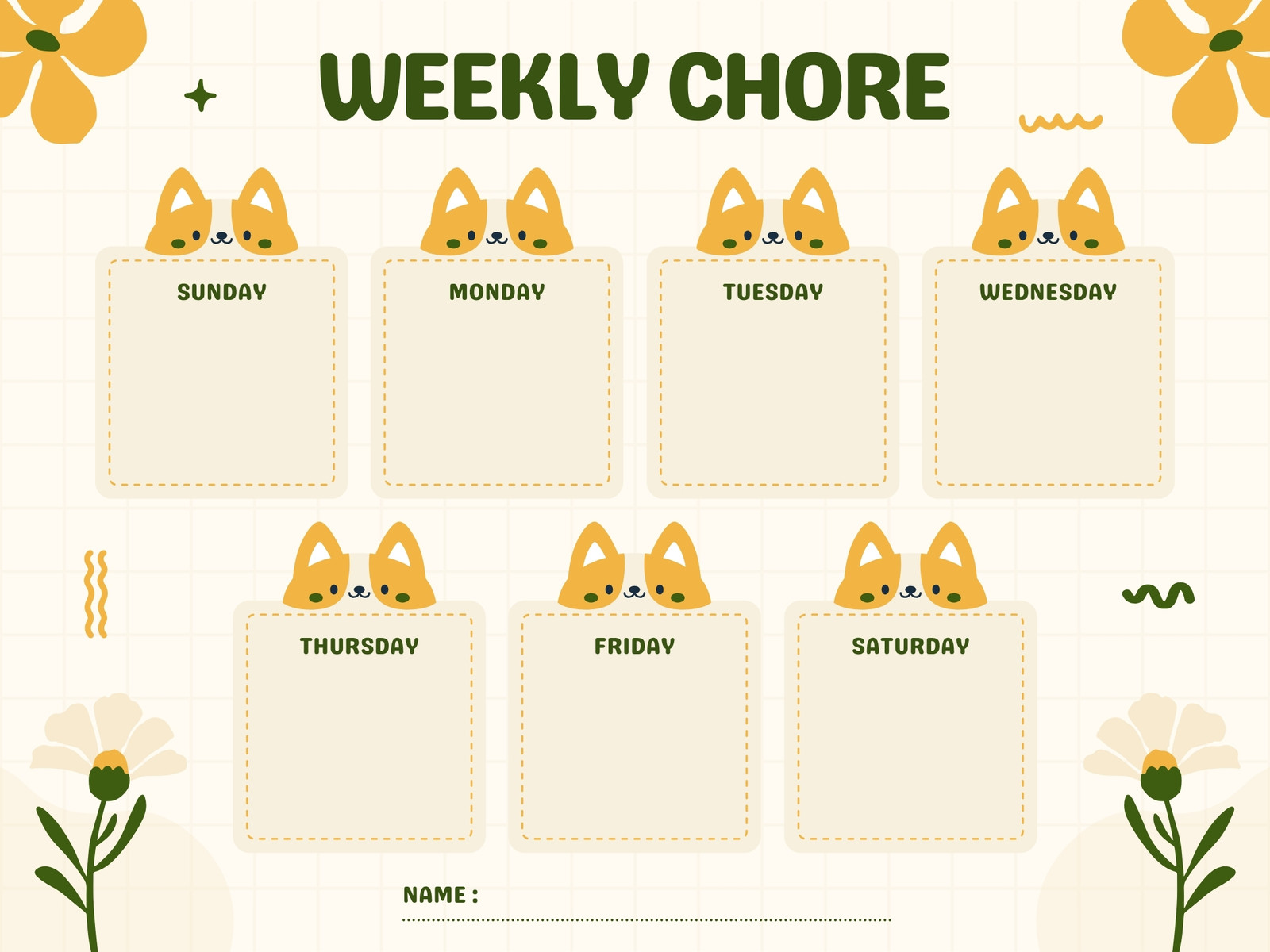 Yellow and Green Abstract Floral Playful Weekly Chore Graph