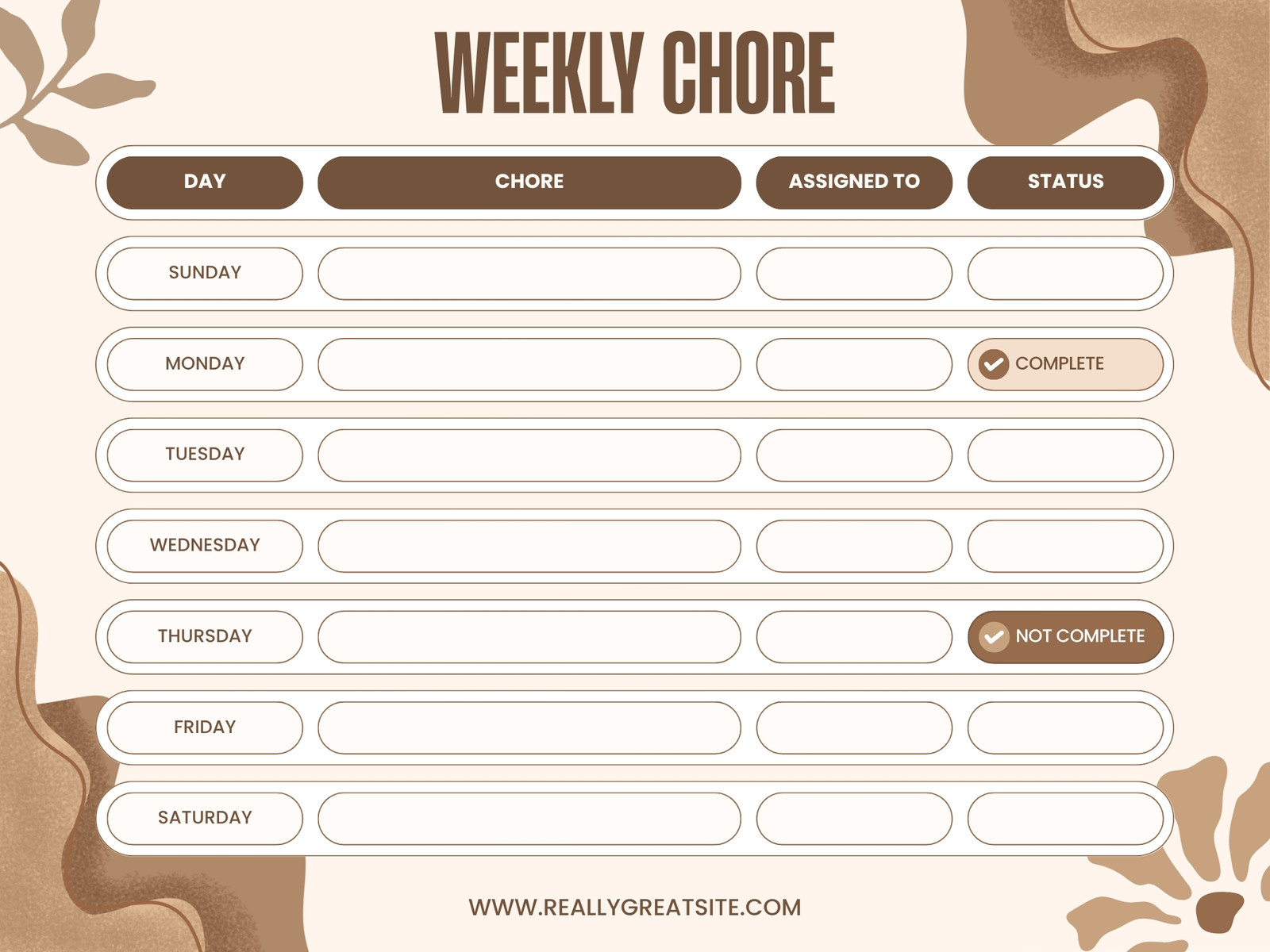 Beige and Brown Abstract Floral Weekly Chore Graph