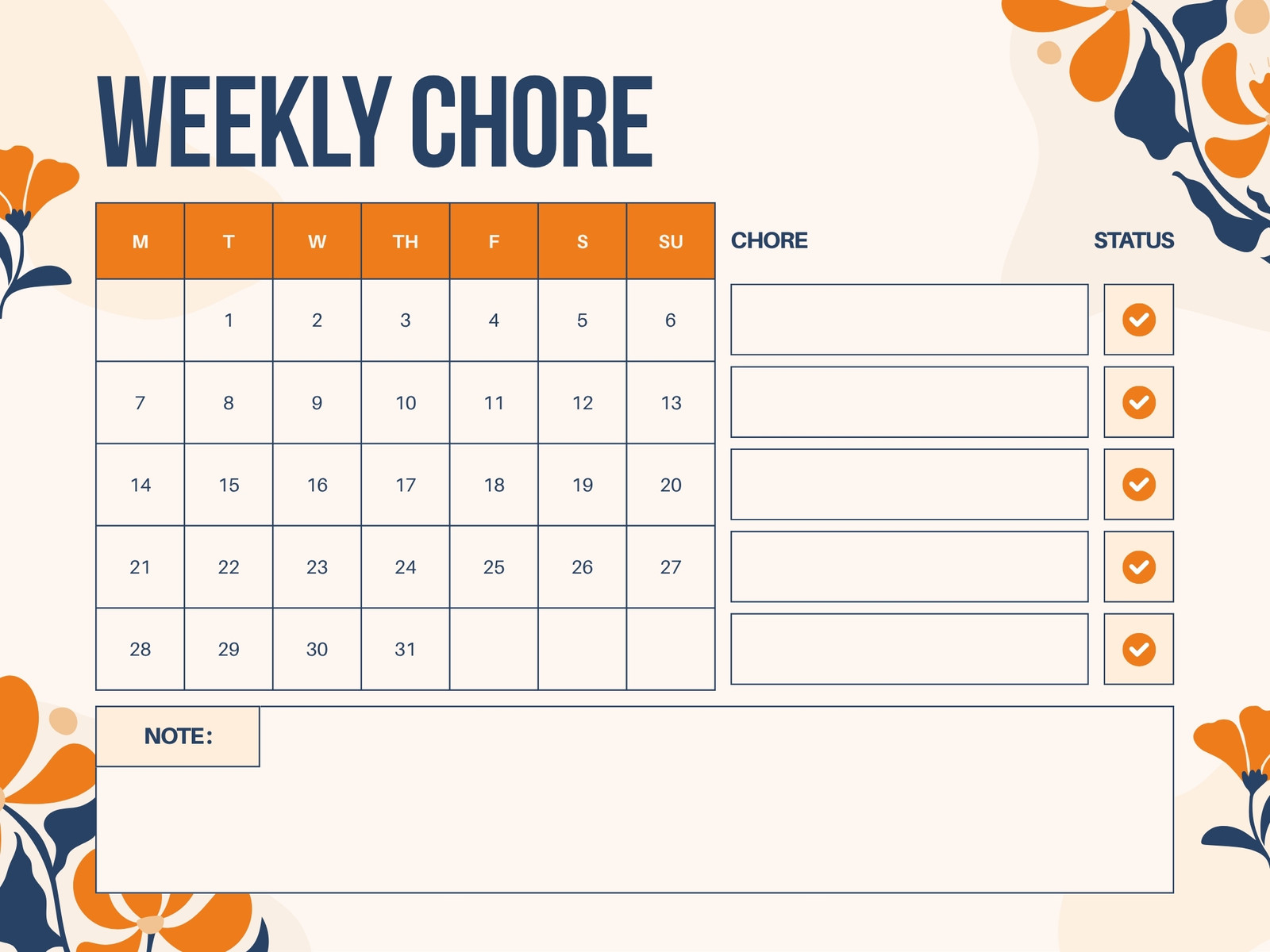 Orange and Blue Abstract Floral Weekly Chore Graph