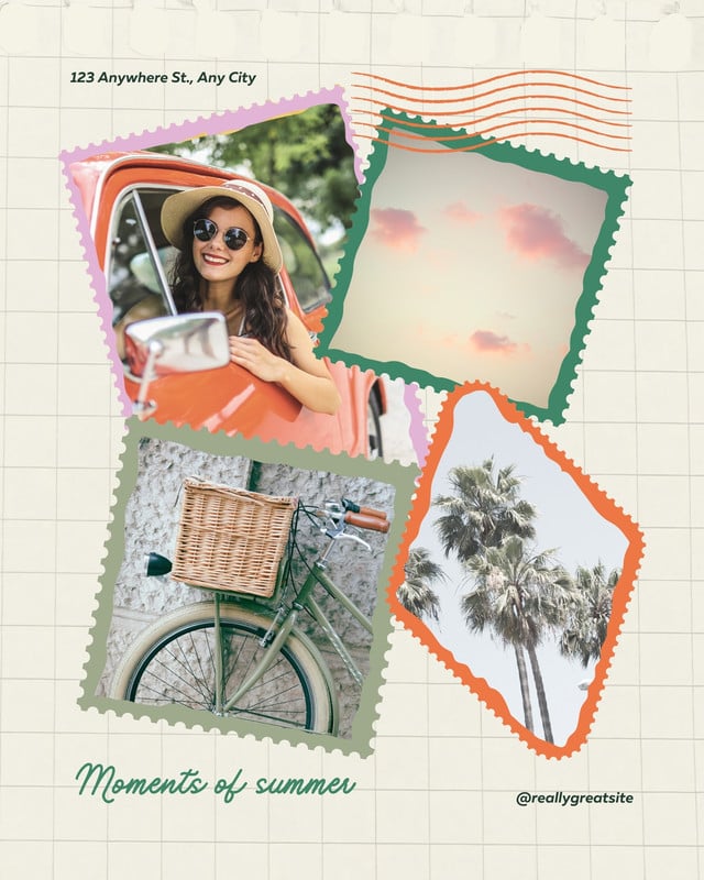 Retro Vintage Summer Moments Collage Instagram Post Canva template, yellow, pink and green