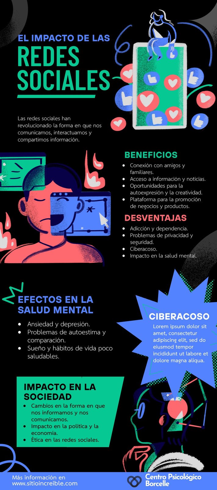 Infografía Redes Sociales Ilustrado Azul y Negro