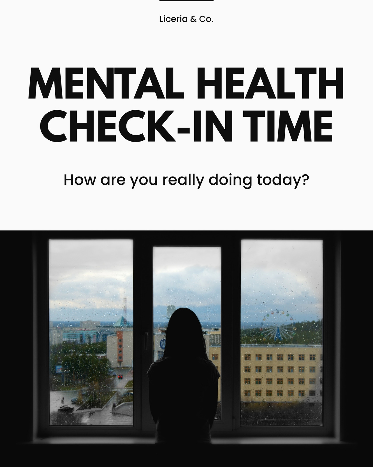 Black and White Simple Minimalist Mental Health Check-In Instagram Carousel Post