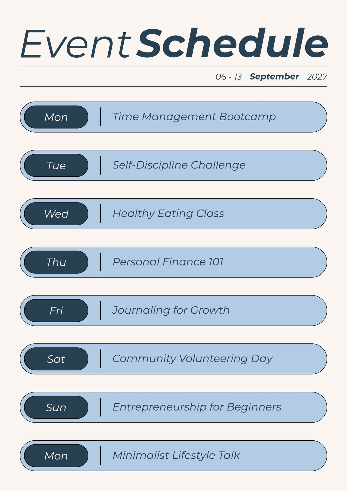 Blue Simple Event Schedule A4