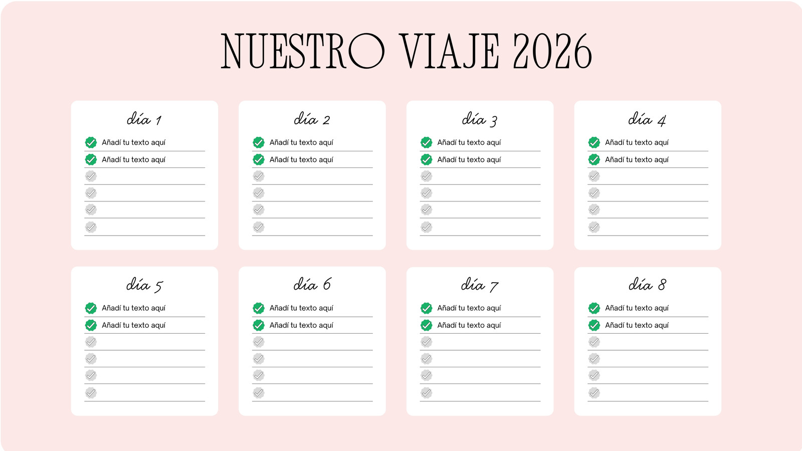 Pizarra Planificador de Viaje Actividades Minimalista Rosa