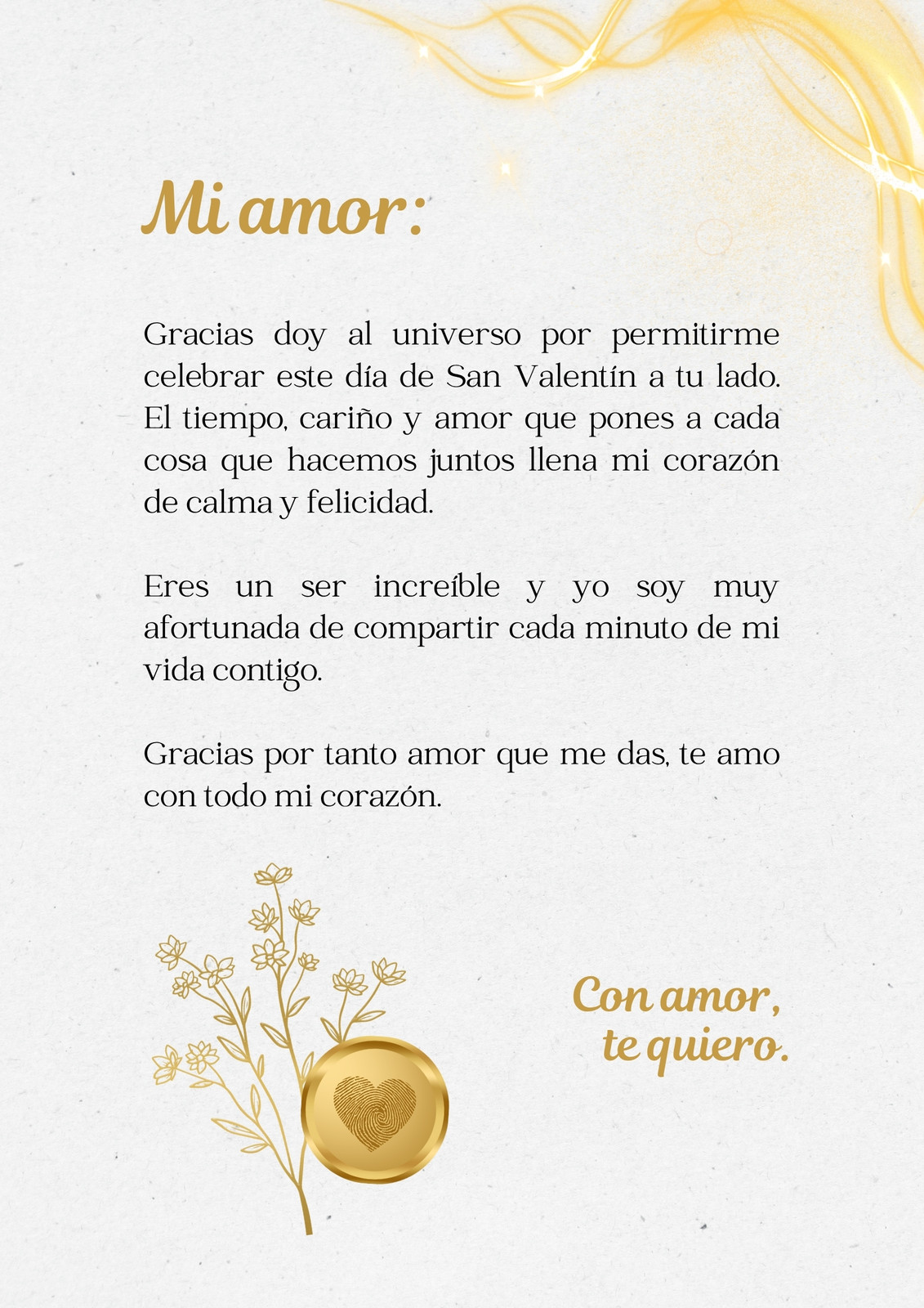 Carta de amor y amistad - Día del amor y la amistad - Sencilla, collage elegante y dorada