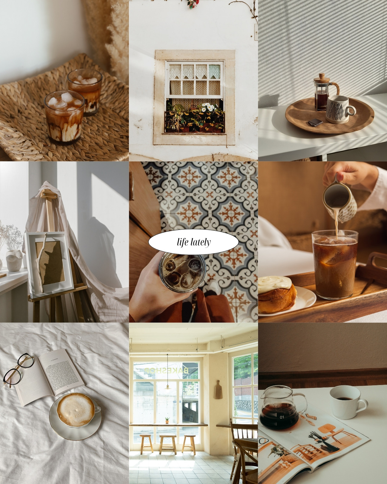 茶色　白　ベージュ　モダン　シンプル　分割　日常　ライフスタイル　コラージュ　Instagramの投稿
