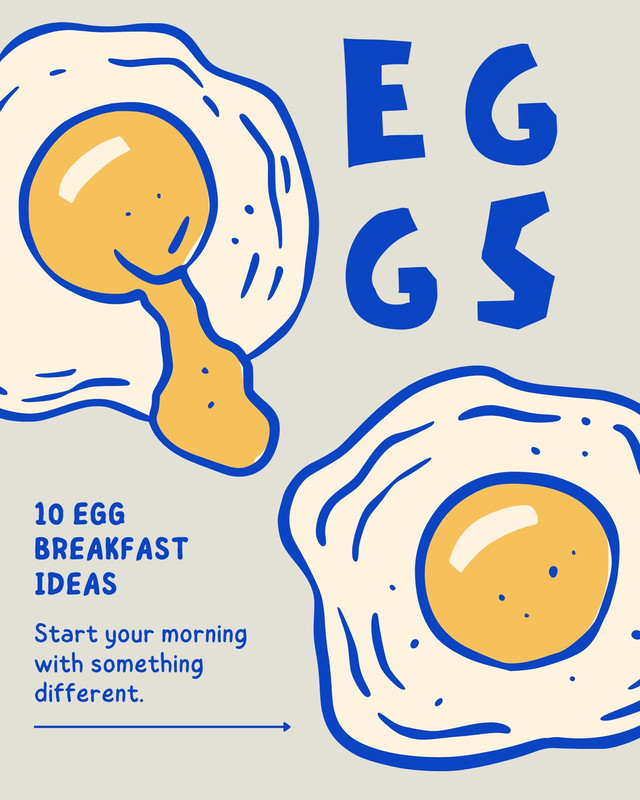 Retro Illustrated Egg Breakfast Ideas Food Instagram Post Canva template, blue and yellow