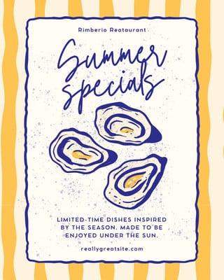 Illustrated Whimsical Vintage Summer Specials Restaurant Promotion Food Instagram Post Canva template, yellow and blue