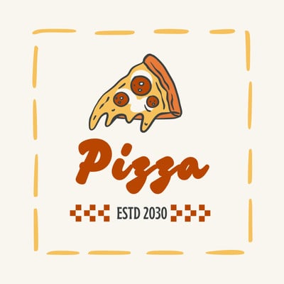 Retro Vintage Cute Pizza Logo Canva template, red and yellow