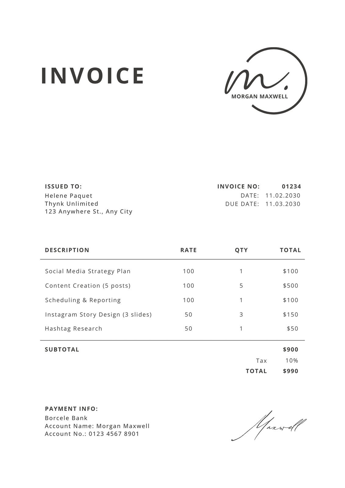 Black and White Simple Minimalist Invoice A4