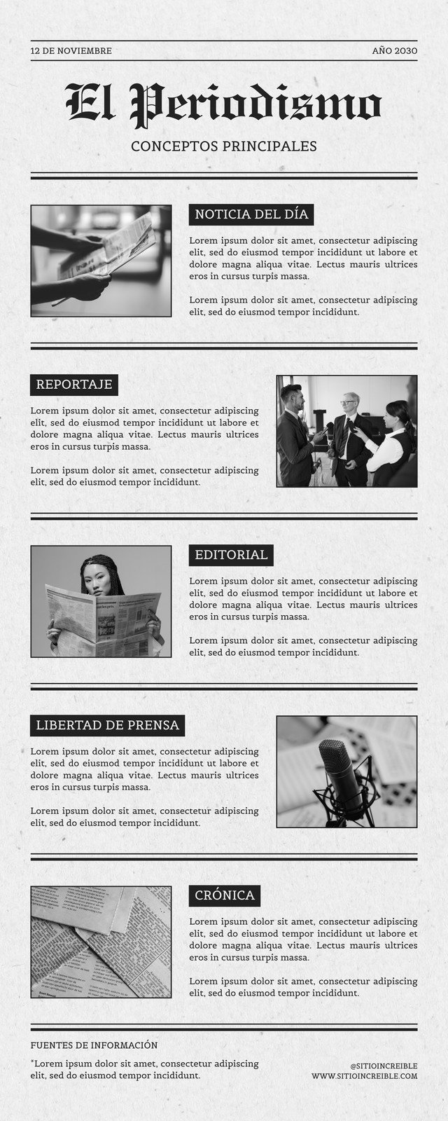 Infografía Periódico y Noticias Minimalista Blanco y Negro