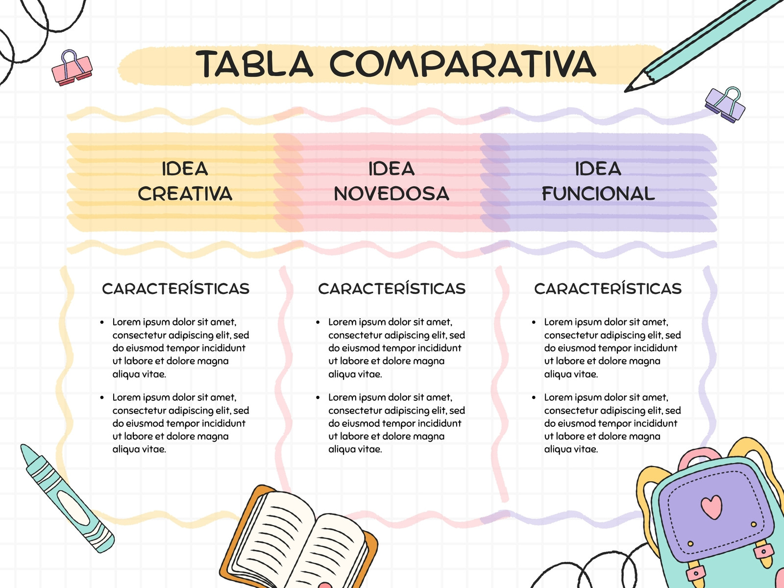 Gráfica Tabla Comparativa Ilustrado Amarillo y Morado