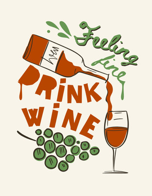 Whimsical Playful Typography Drink Wine Lifestyle and Hobbies T-Shirt Canva template, red and green