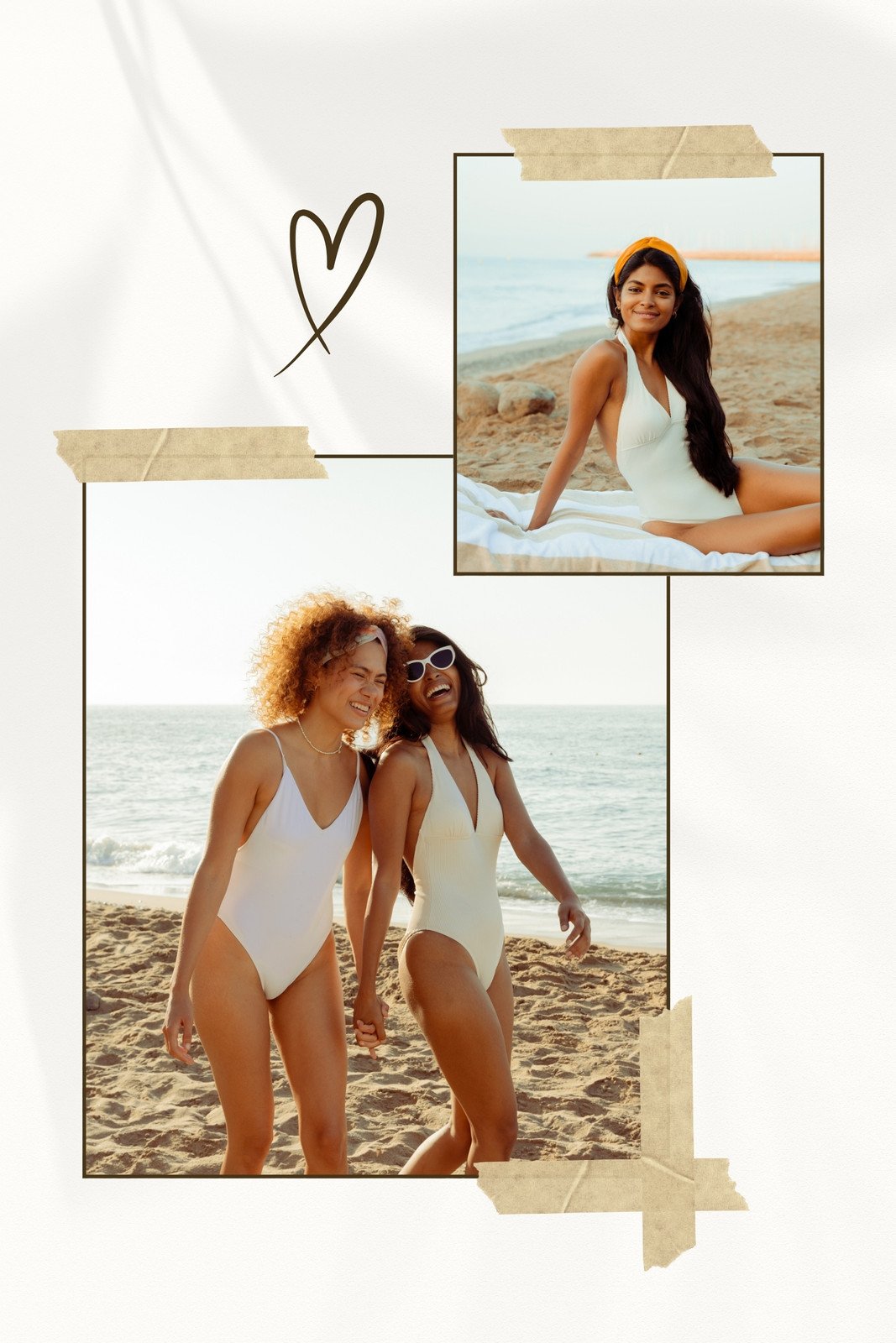 Collage de fotos vertical Amigas Playa Verano Sencillo Beige
