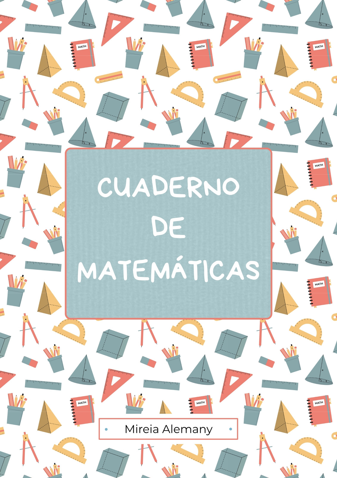 Portada de cuaderno de matemáticas para alumnado ilustrativo verde