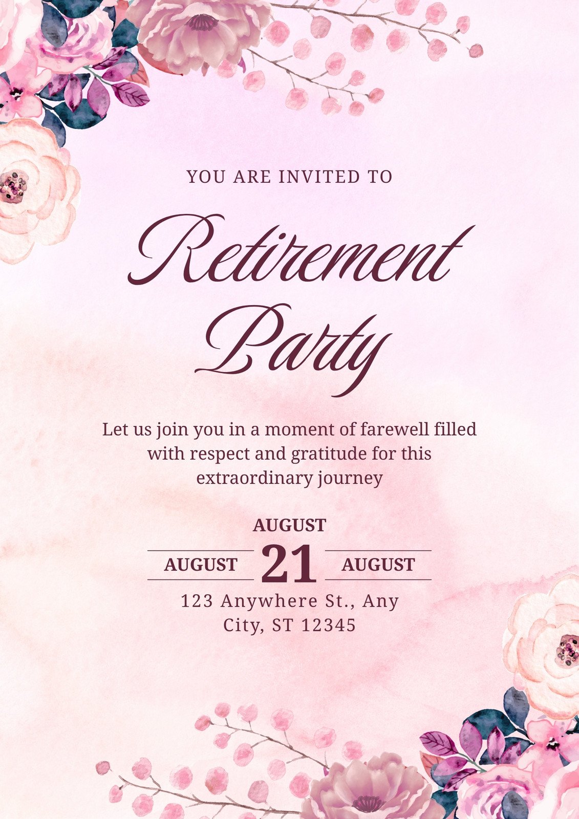 Pink Watercolor Retirement Party Poster