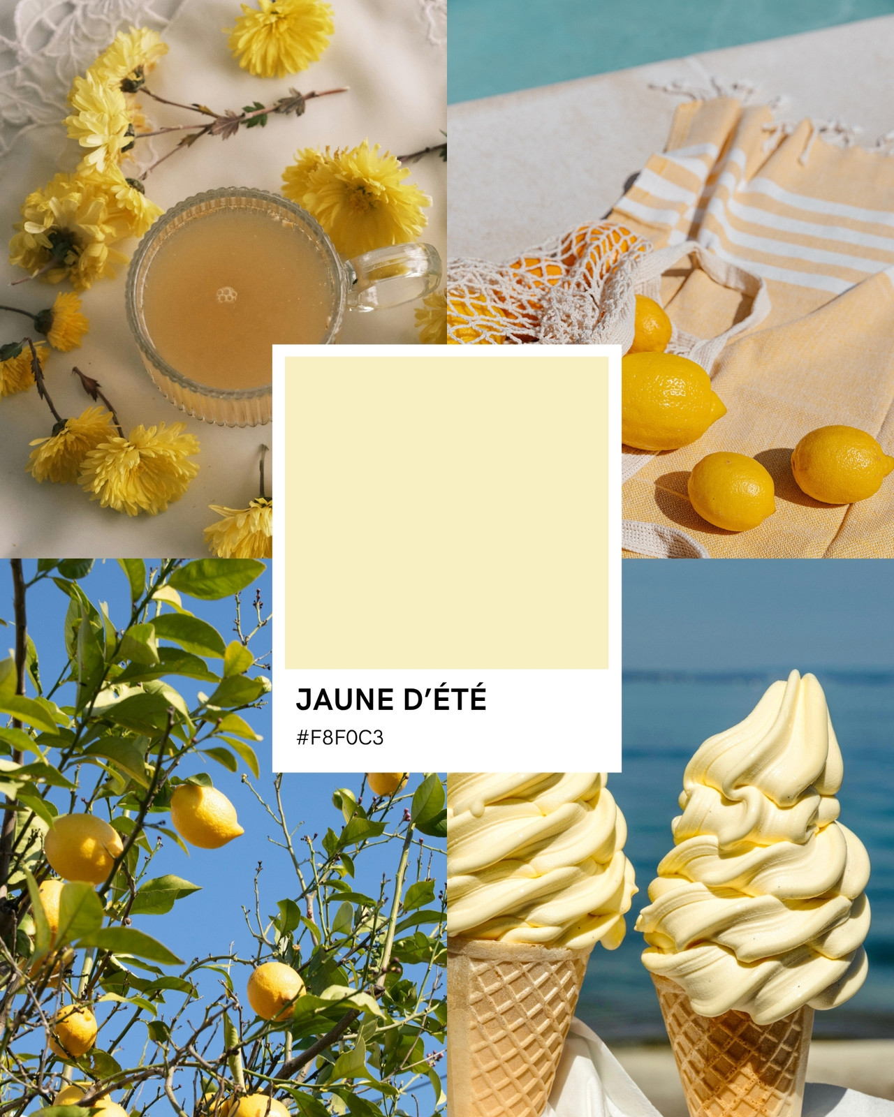 Publication Instagram Photos d'été avec cadre de couleur Doux Jaune Pâle Clair et Blanc