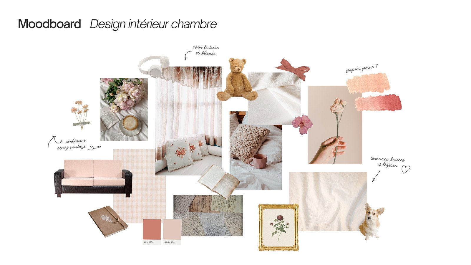 Tableau Blanc Moodboard Décoration Intérieure Doux Rose et Beige