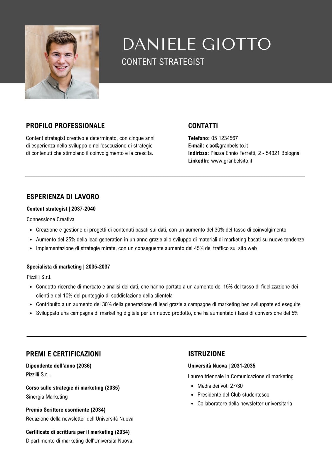 Curriculum Vitae Marketing e Vendite in Stile Semplice Grigio Nero Curriculum Vitae Marketing e Vendite in Stile Semplice Grigio Nero