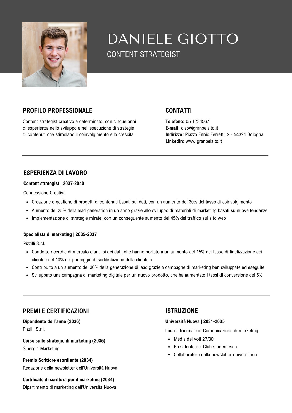Curriculum Vitae Marketing e Vendite in Stile Semplice Grigio Nero Curriculum Vitae Marketing e Vendite in Stile Semplice Grigio Nero