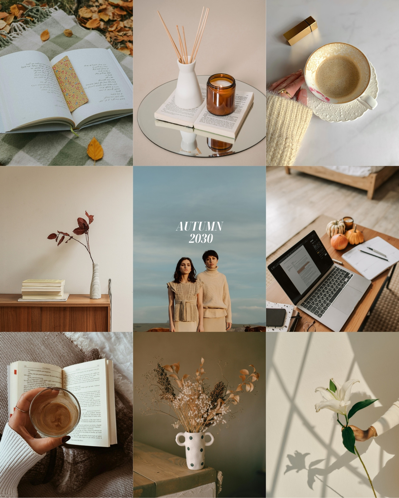 ベージュ　秋　ミニマル　ムードボード　ビジョンボード　分割　コラージュ　写真　Instagramの投稿
