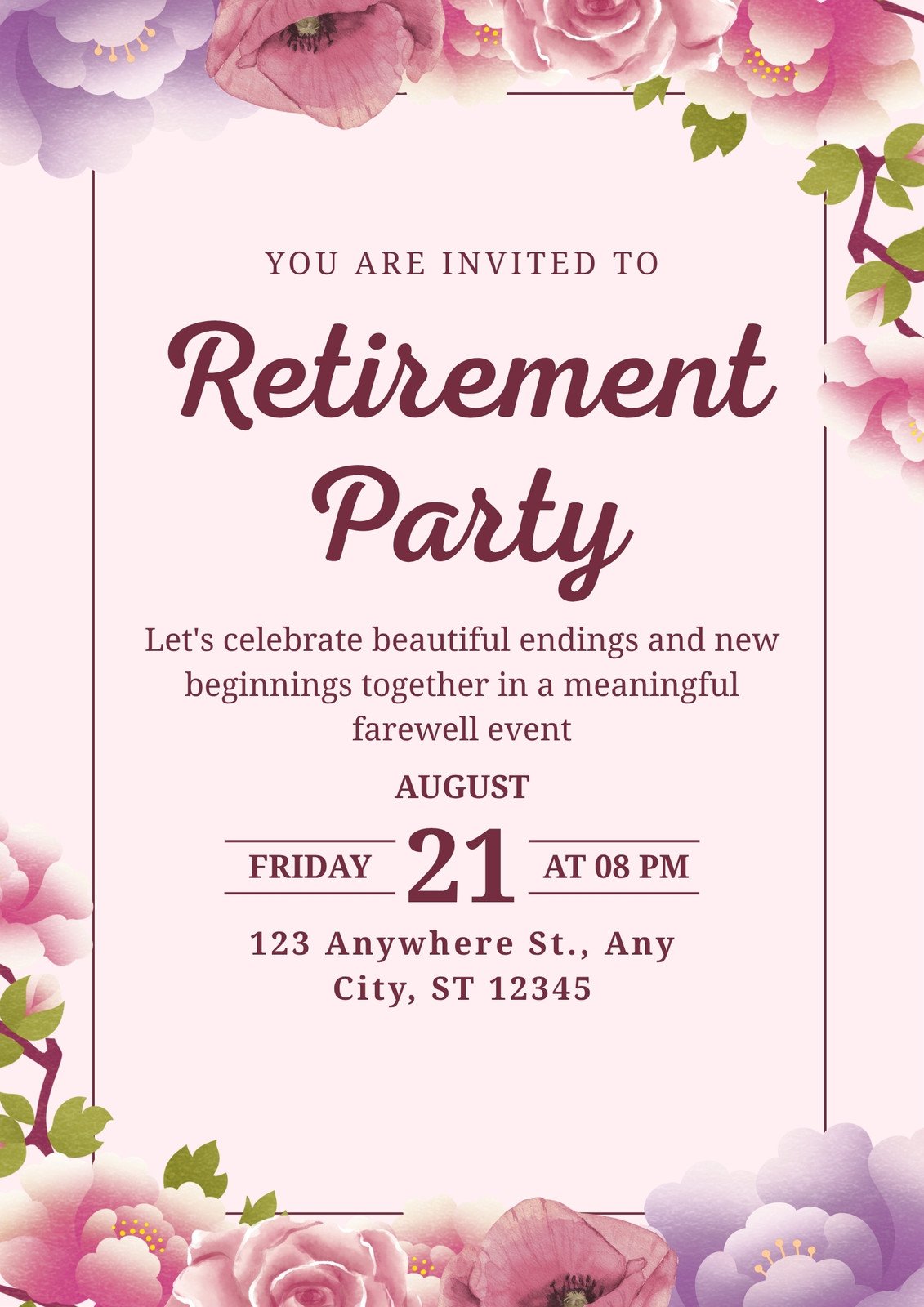 Pink Watercolor Retirement Party Poster