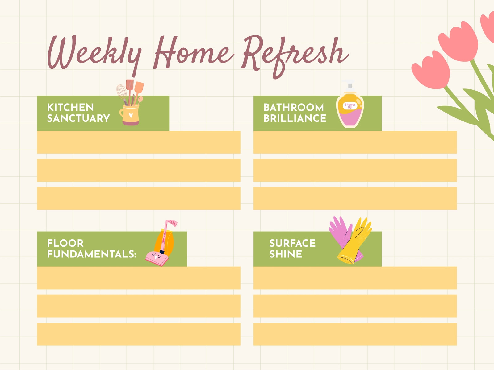Green Pink and Yellow Illustrated Home Cleaning Graph