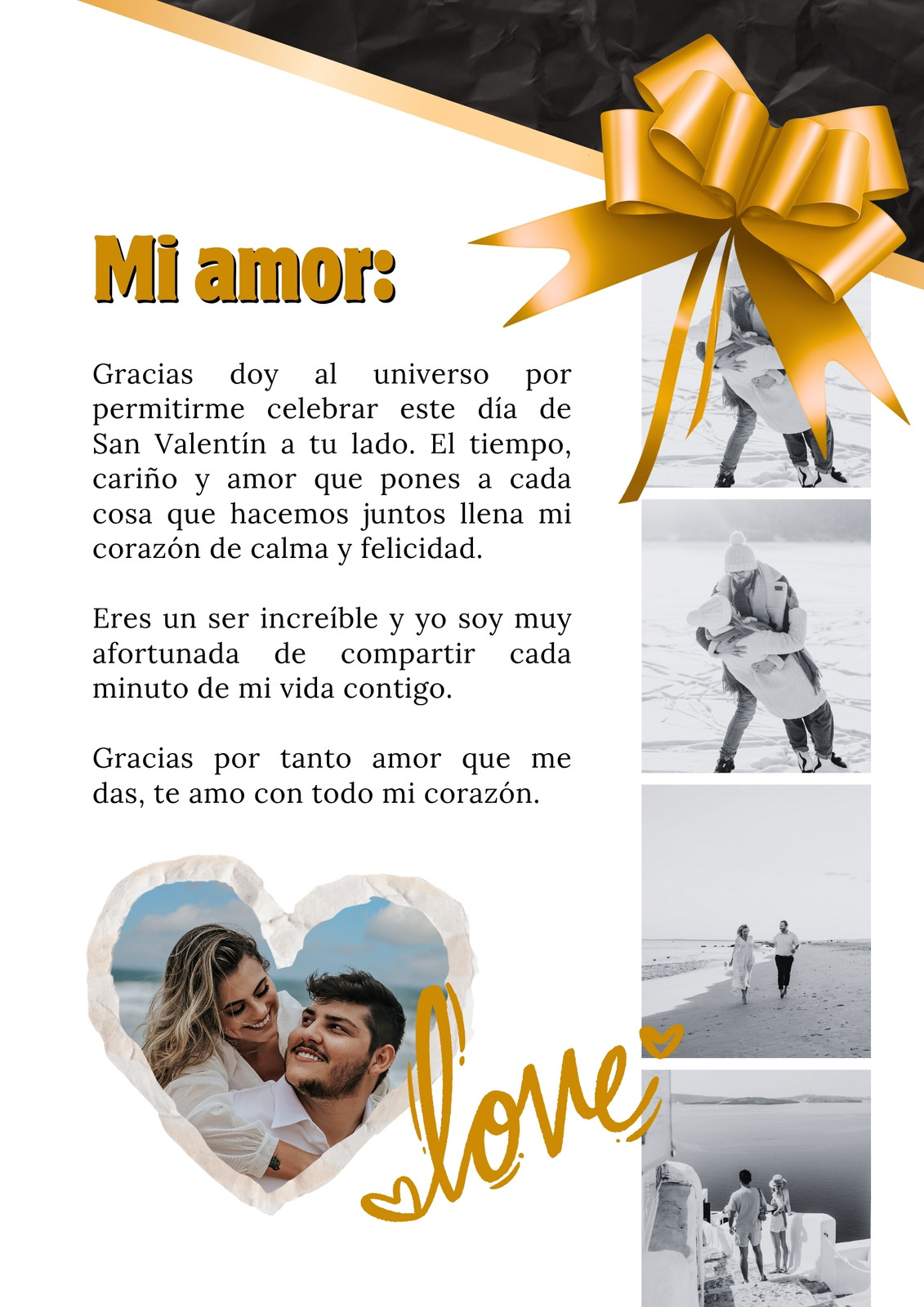 Documento A4 Carta de Amor San Valentín Elegante Collage Blanco y Negro
