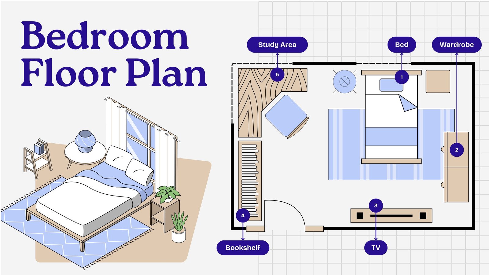 Bedroom Floor Plan Whiteboard in Purple Grey Bold Corporate Style