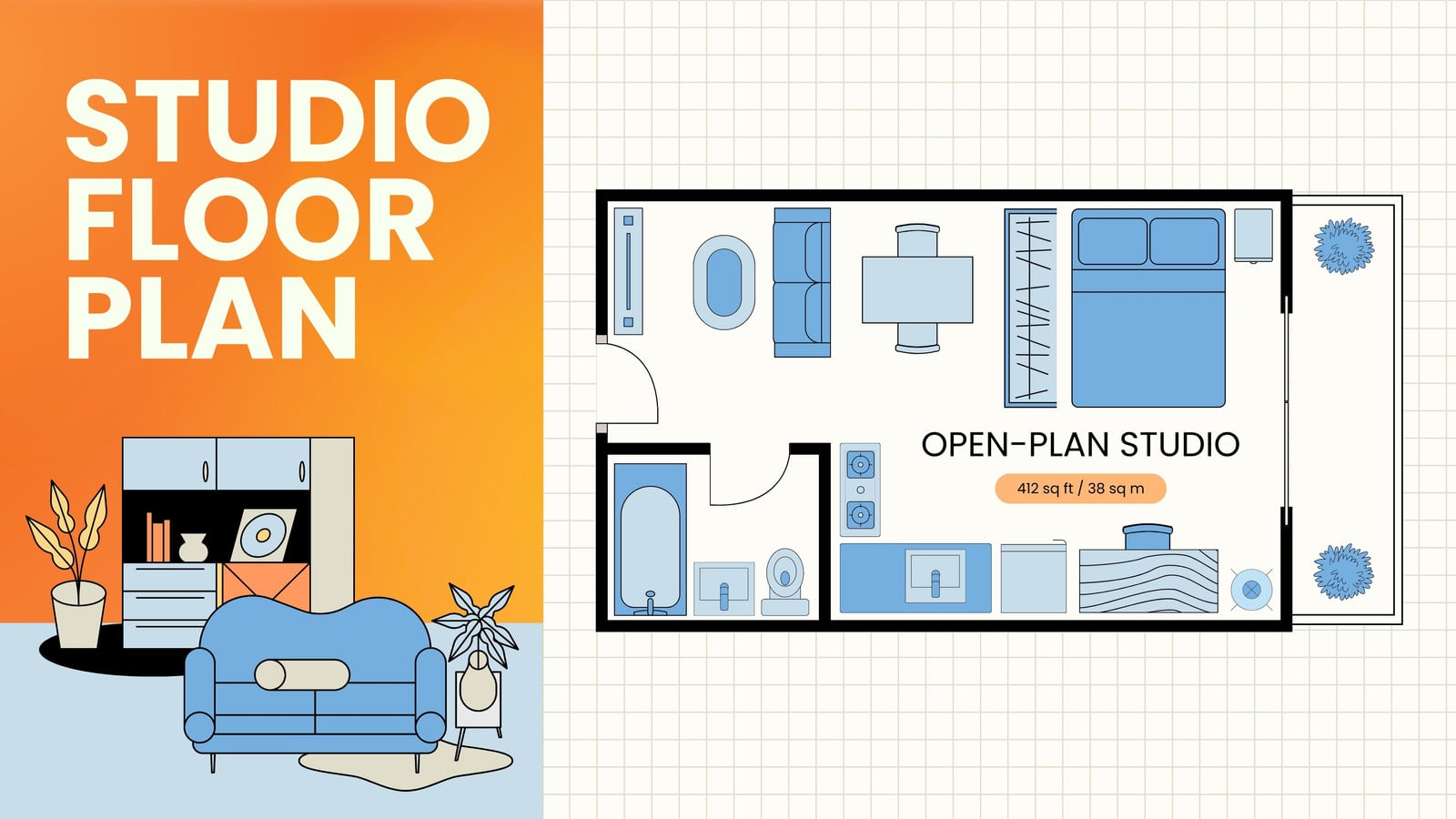 Studio Floor Plan Whiteboard in Orange Blue Corporate Neon Style Studio Floor Plan Whiteboard in Orange Blue Corporate Neon Style