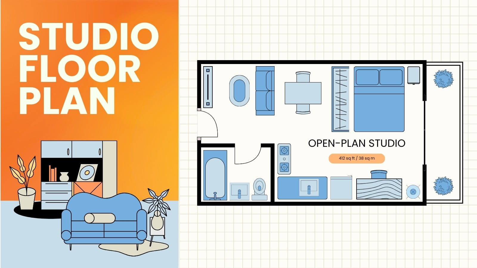 Studio Floor Plan Whiteboard in Orange Blue Corporate Neon Style Studio Floor Plan Whiteboard in Orange Blue Corporate Neon Style