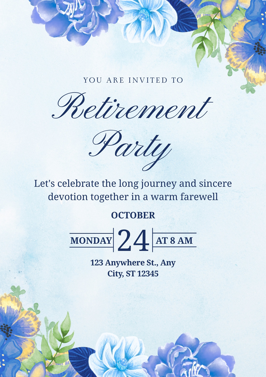 Blue Watercolor Retirement Party Poster