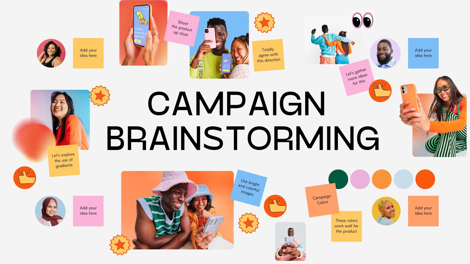 Campaign Brainstorming Whiteboard in Orange Yellow Light Blue Minimal Gradient Style