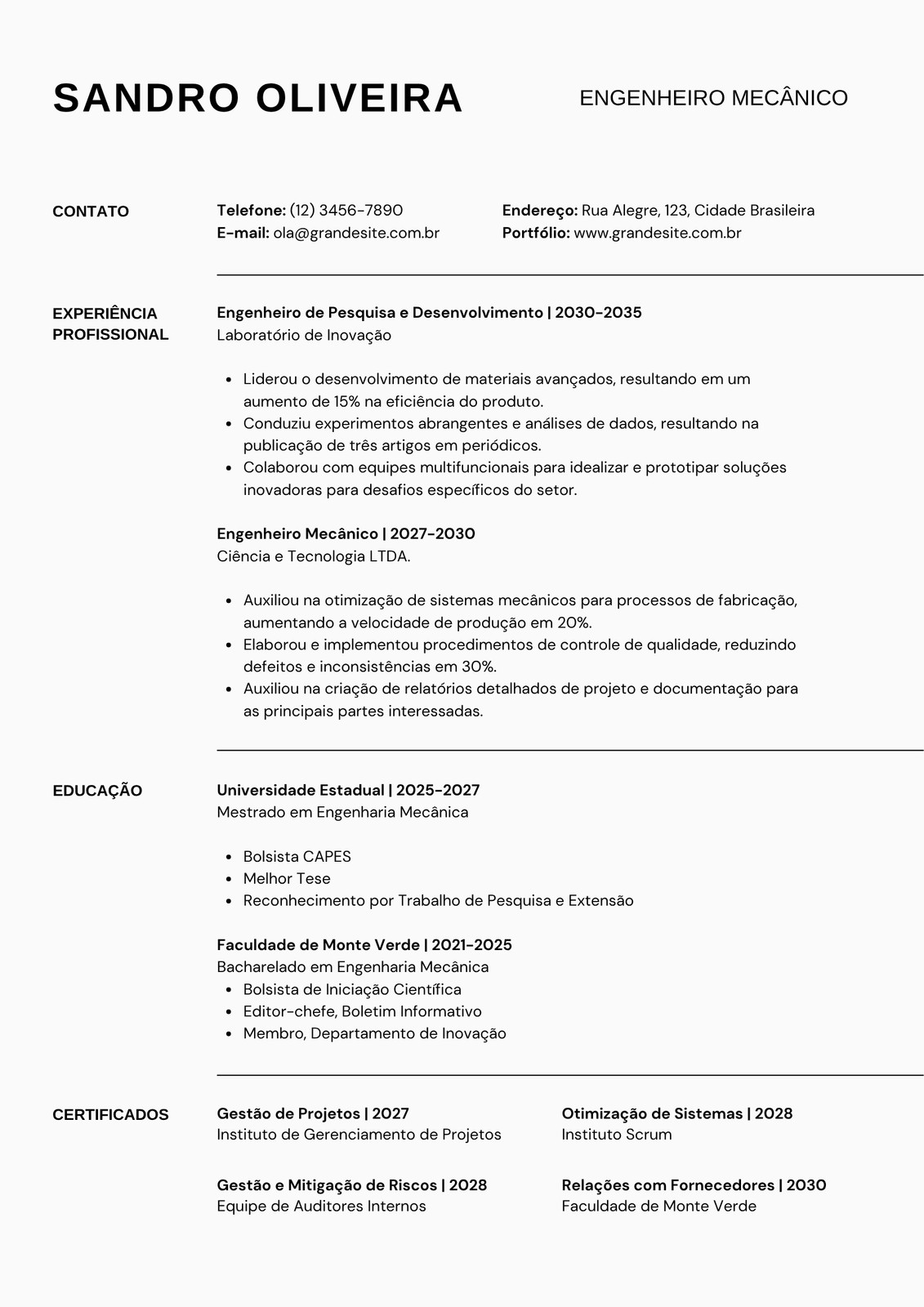 Currículo de Ciência e Engenharia em Estilo Simples Branco e Preto