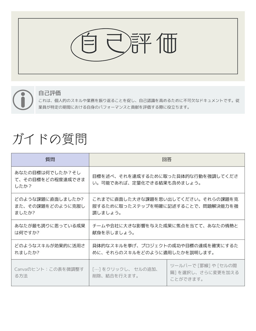 自己評価 ドキュメント
