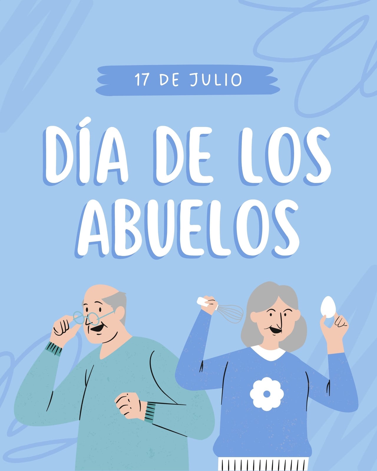 Post de Instagram Día de los Abuelos Ilustrado Celeste