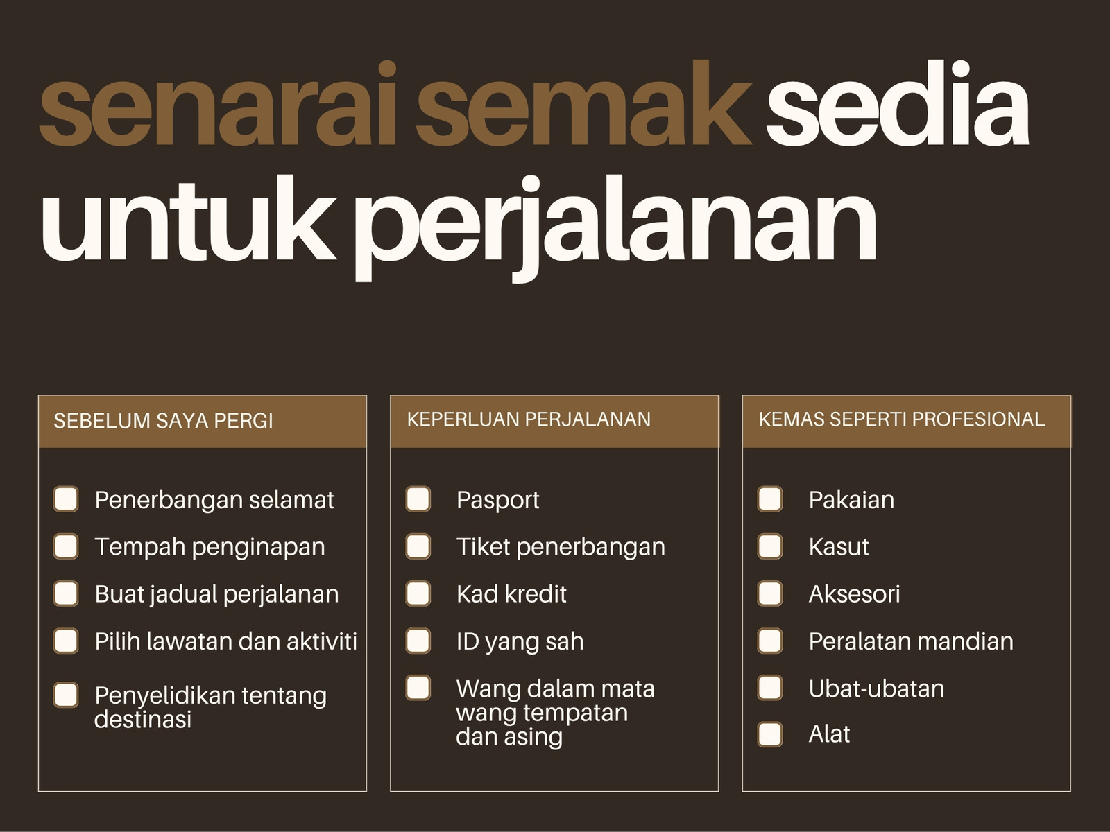 Graf Senarai Semak Perjalanan Gaya Klasik Minimum Perang Tua Perang dan Putih Gading