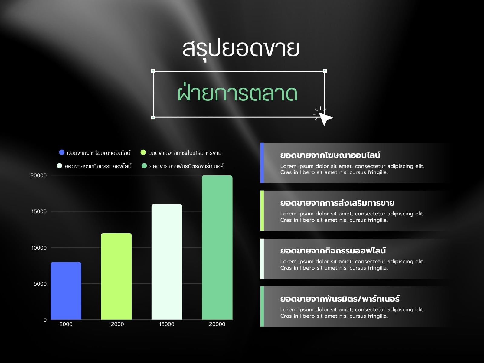 สีดำ สีเขียว เรียบง่าย ทันสมัย สรุปยอดขาย การตลาด กราฟ