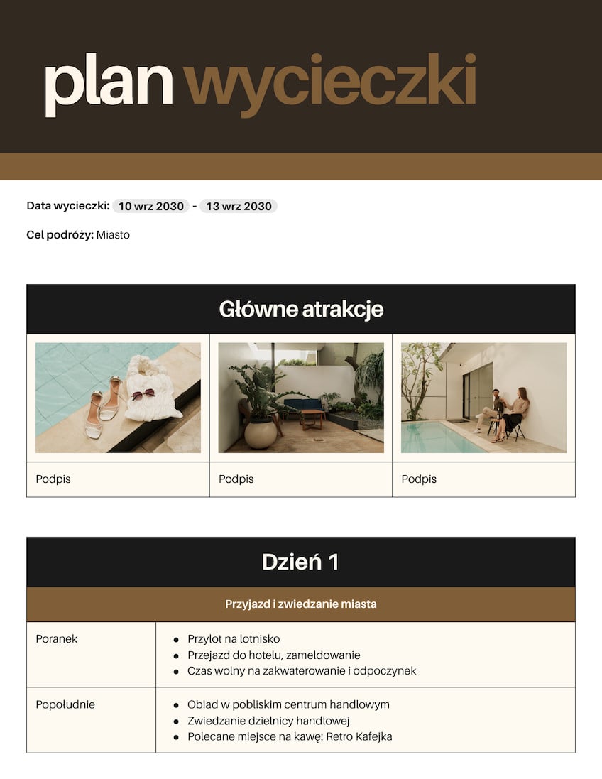 Doc – harmonogram wycieczki brązowy nowoczesny noir