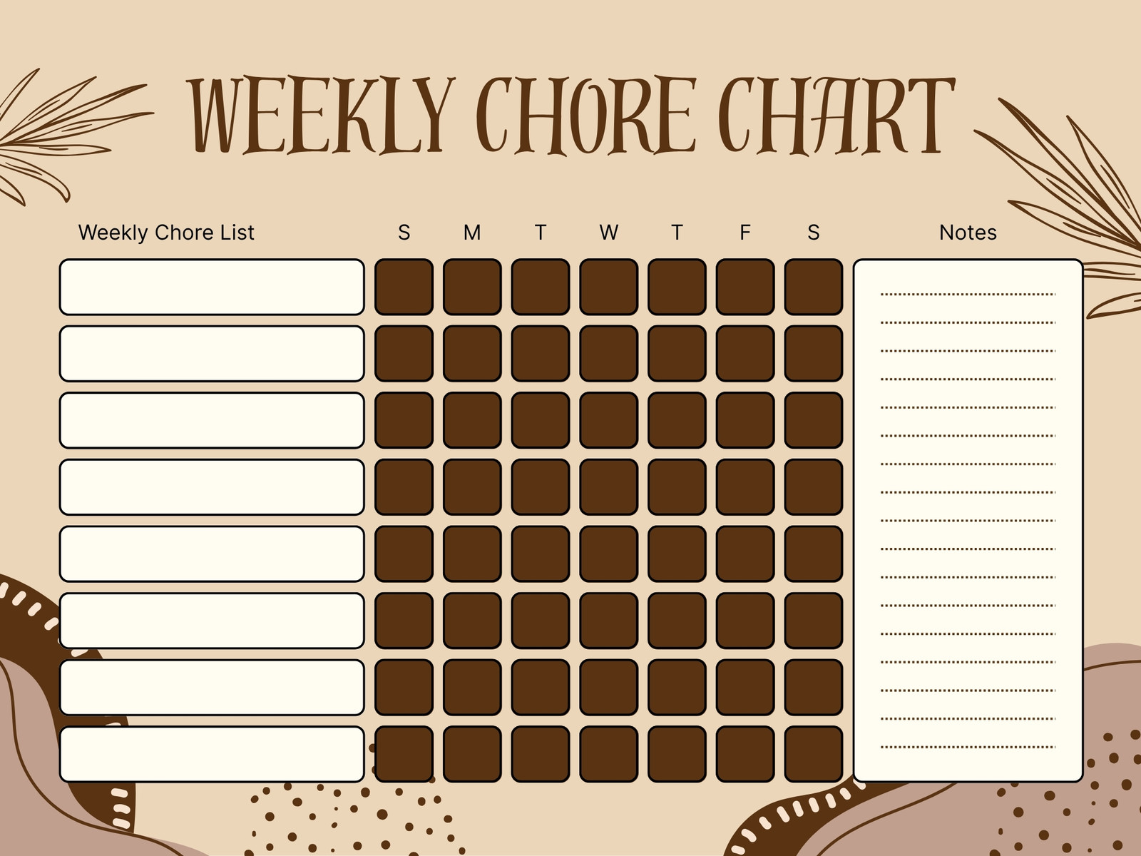 Brown and Beige Abstract Floral Weekly Chore Chart Graph