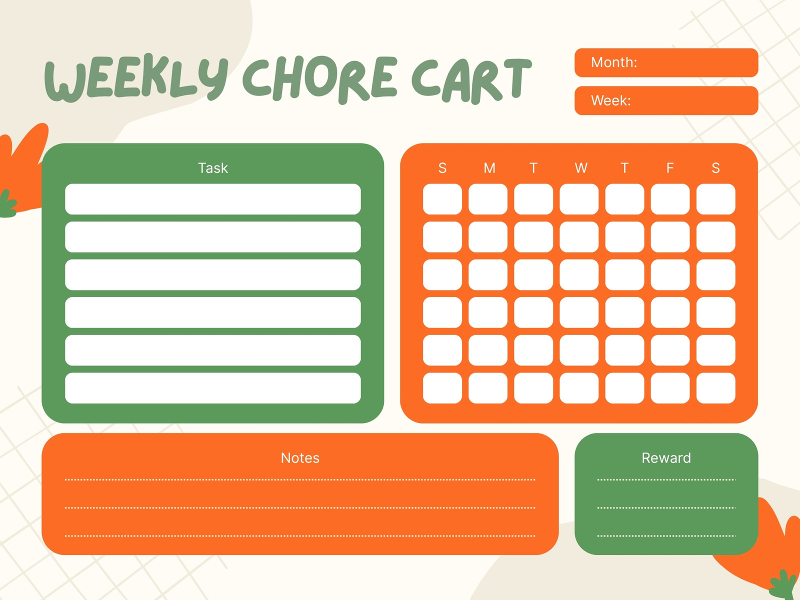 Orange Green and Cream Playful Abstract Weekly Chore Chart Graph