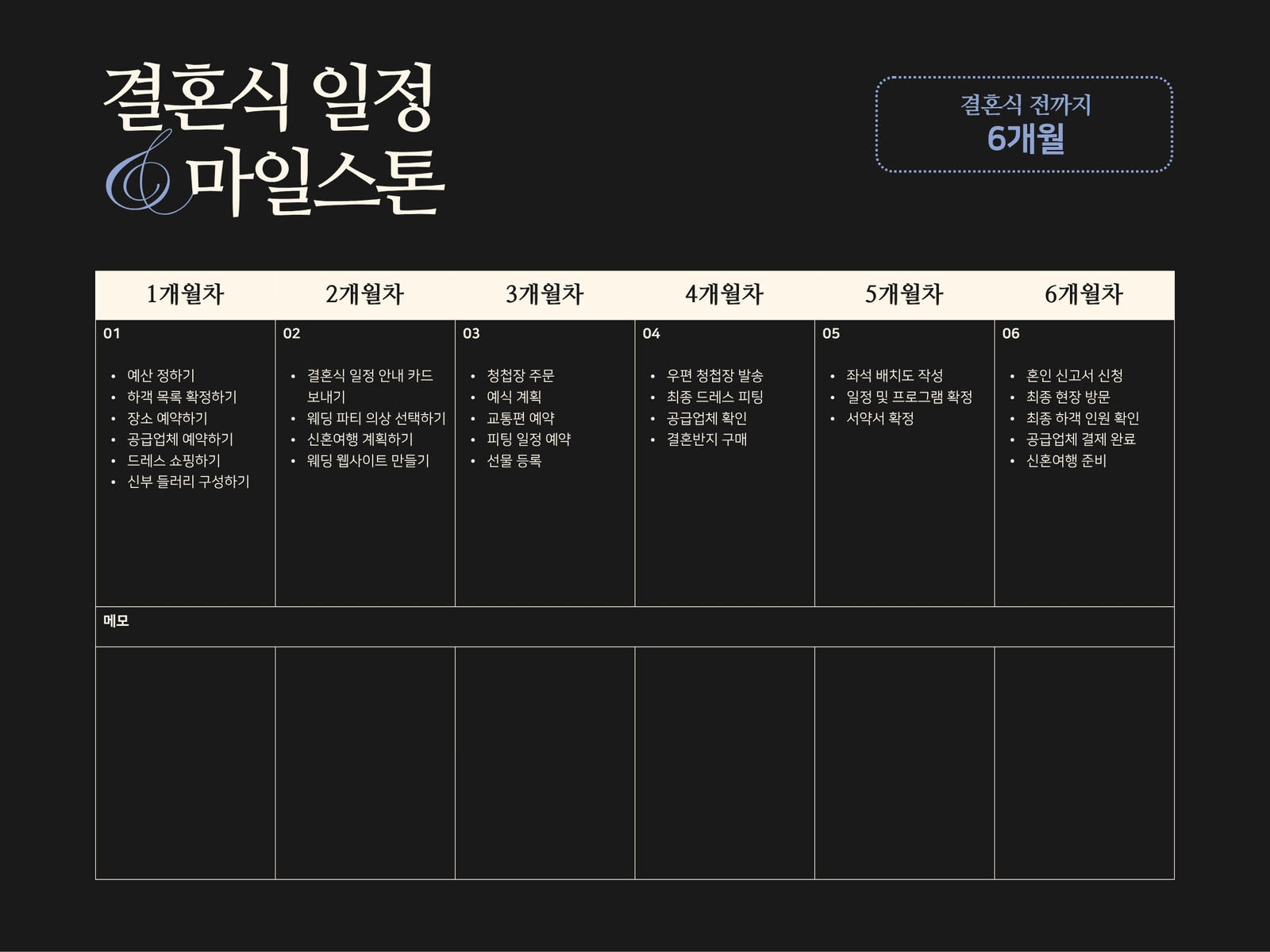 검은색 파란색 결혼식 타임라인 그래프