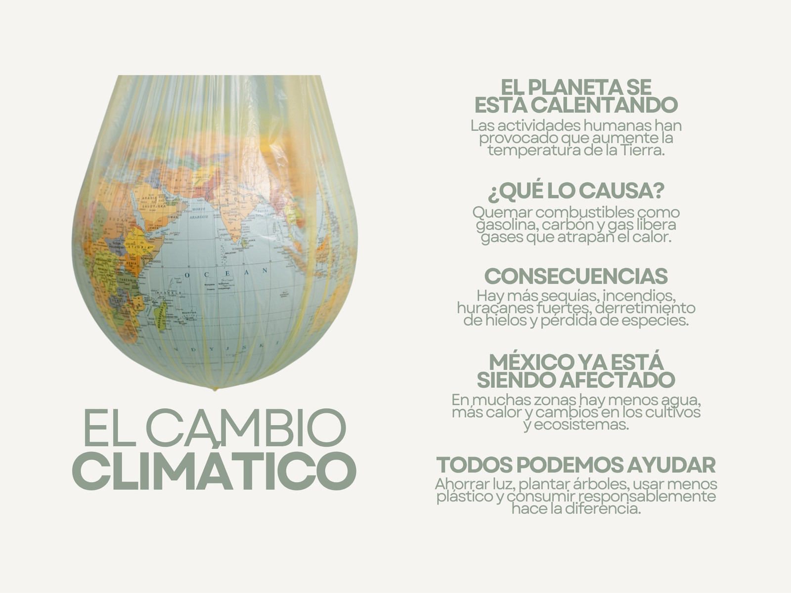 Gráfica del cambio climático fotográfico verde y beige