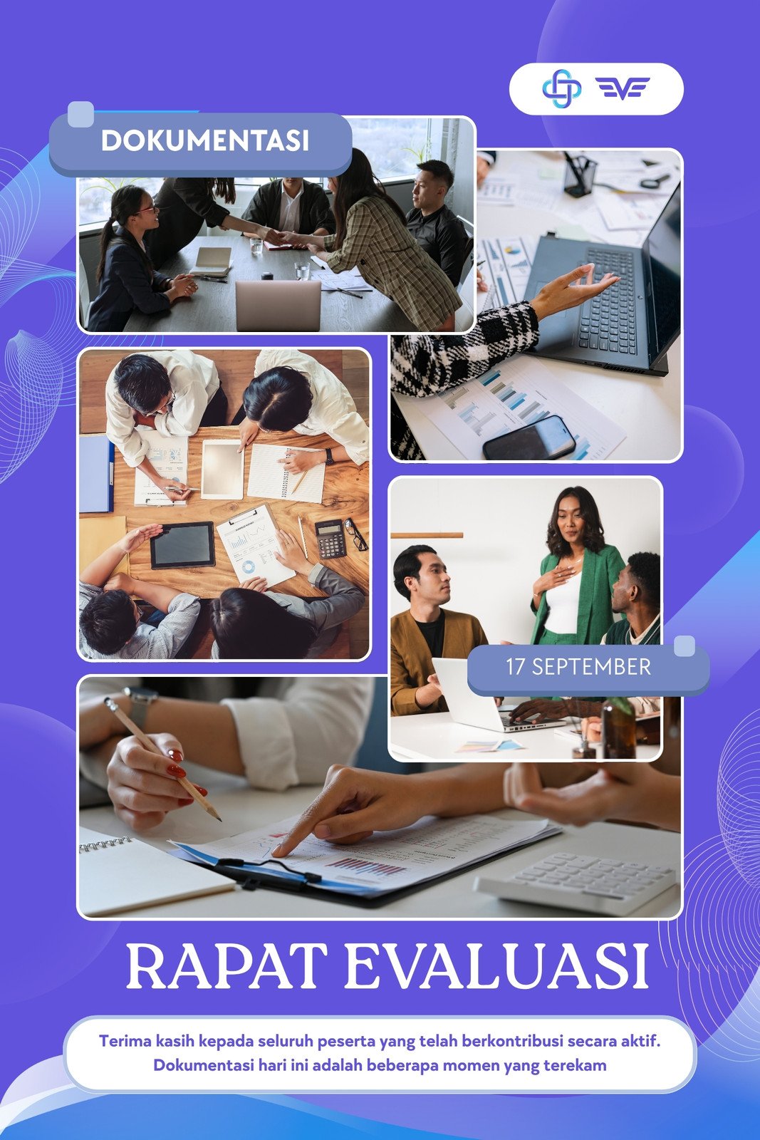 Ungu Modern Rapat Evaluasi Kolase Foto Vertikal