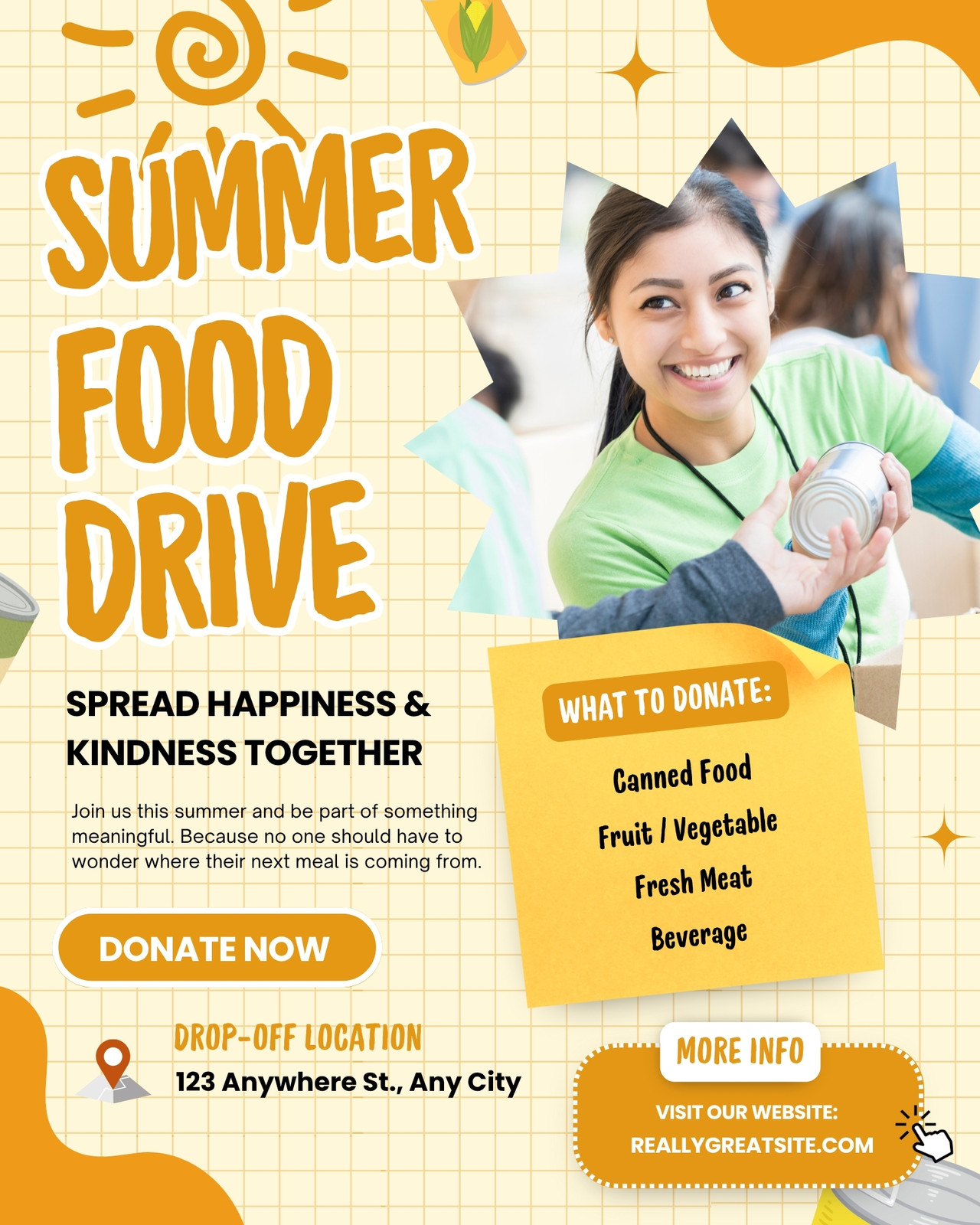 Yellow and Orange Illustrated Summer Food Drive Instagram Post