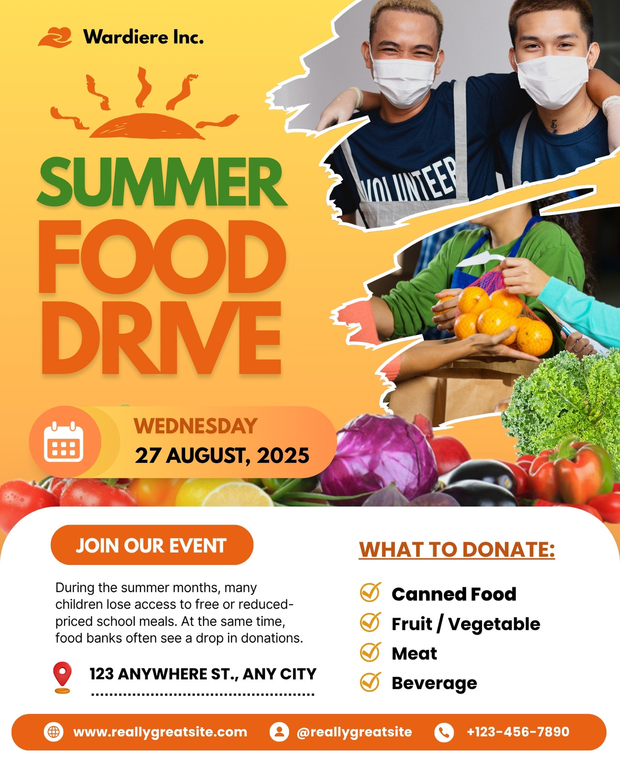 Yellow and Orange Modern Summer Food Drive Instagram Post
