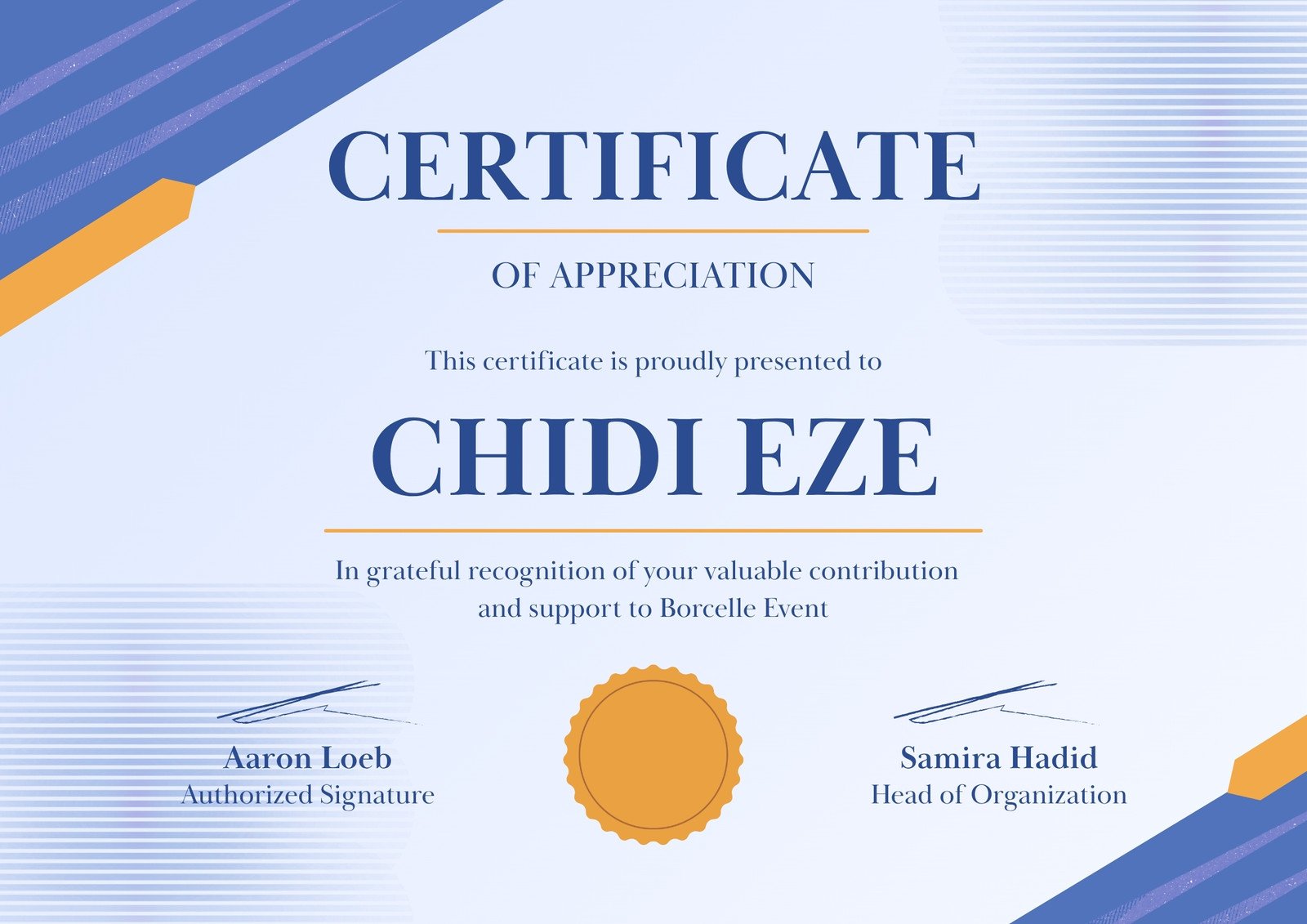 Blue and Gold Modern Appreciation Certificate A4